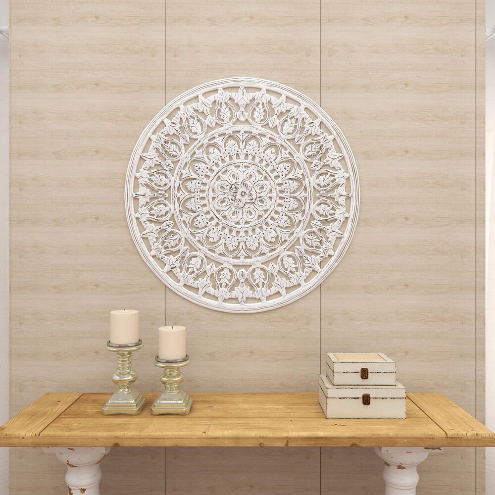 Maple and Jade 36&quot; x 36&quot; Flowers Wall Decor in Distressed White, , large