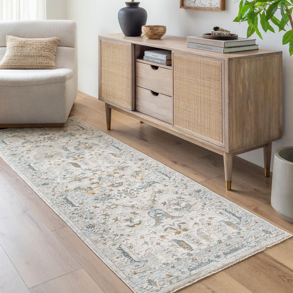 Surya Dresden Off-White, Taupe, Dusty Sage, Deep Teal, Light Gray, Olive and Mustard 2'7" x 10' Runner, , large