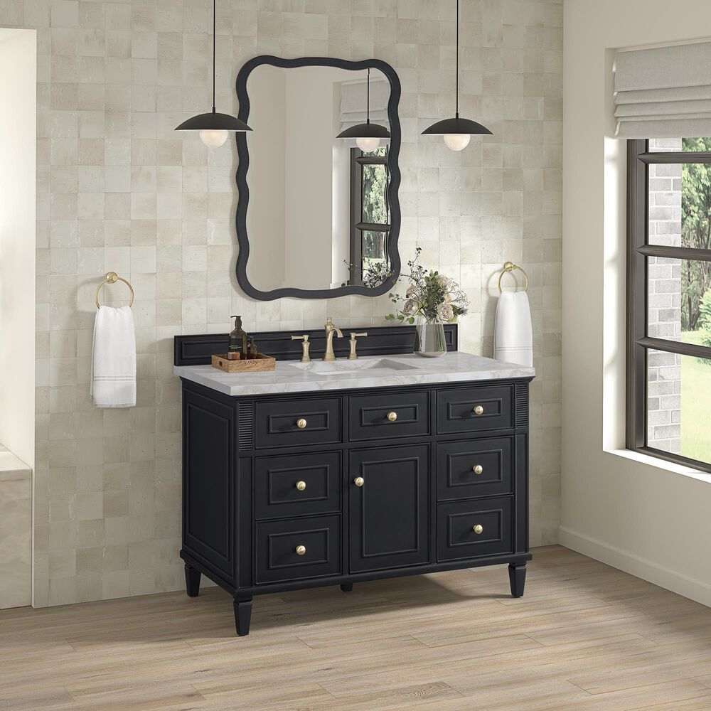 James Martin Vanities Lorelai 48&quot; Single Vanity in Black Onyx with 3 CM Victorian Silver Quartz Top, , large