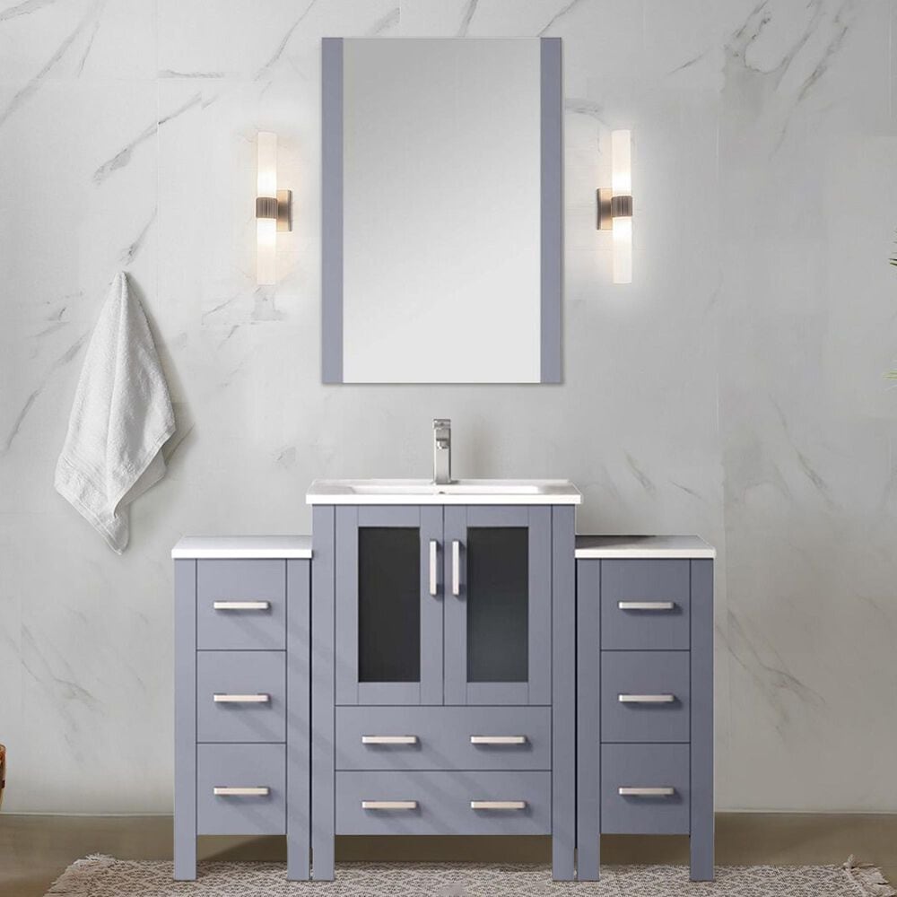 Lexora Home Volez 48&quot; Single Bathroom Vanity in Dark Grey with White Ceramic Top and Rectangular Sink, , large