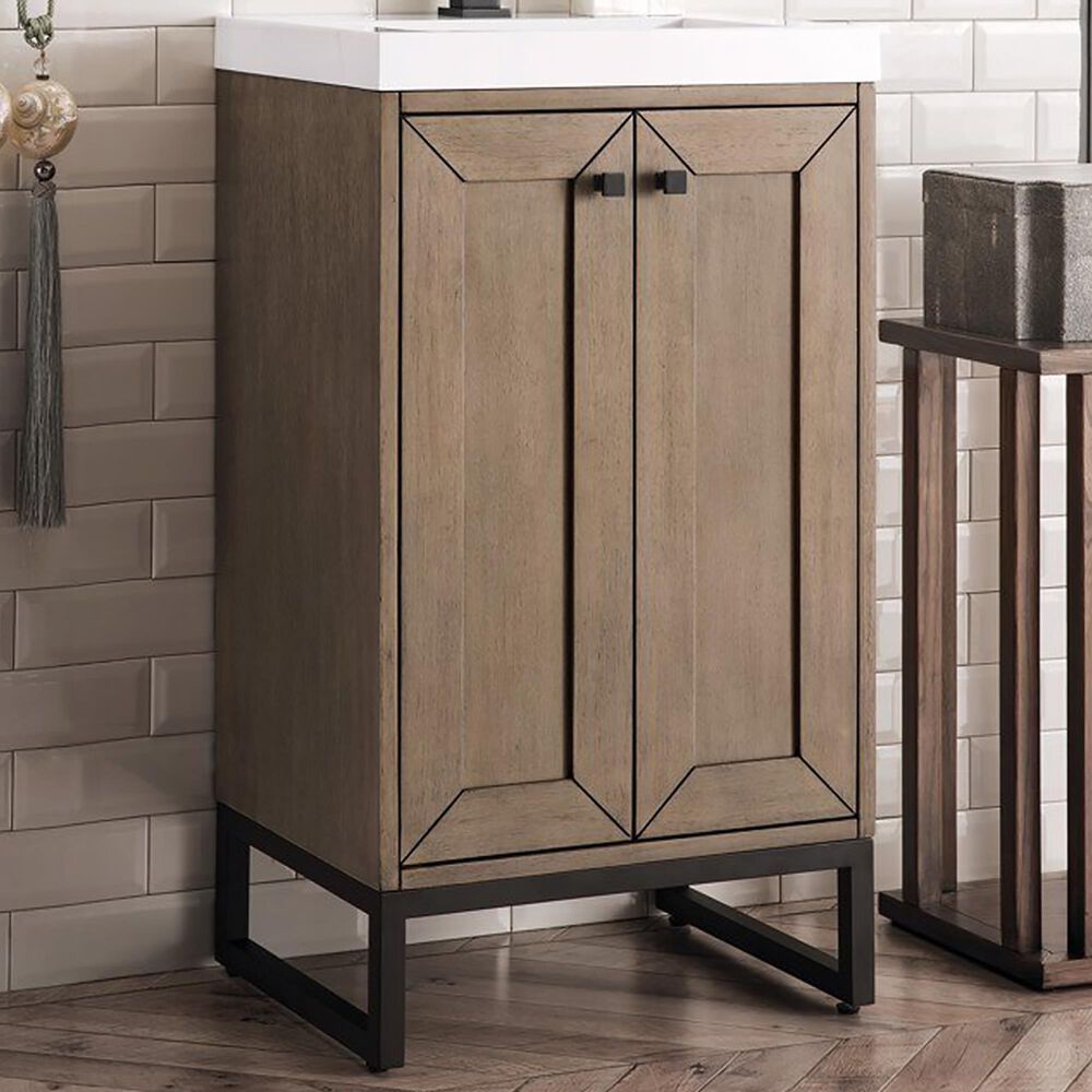 James Martin Chianti 20" Single Bathroom Vanity in Whitewashed Walnut and Matte Black with White Glossy Solid Surface Resin Top, , large