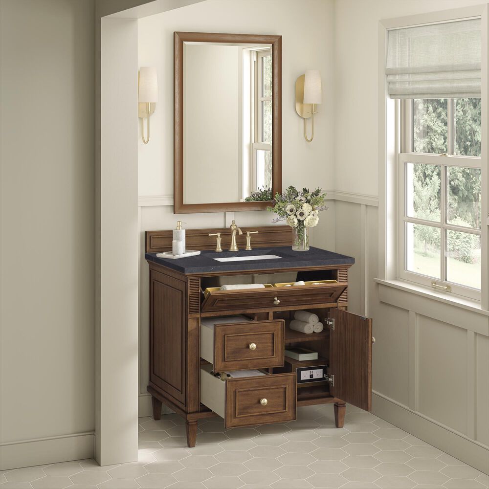 James Martin Vanities Lorelai 36&quot; Single Vanity in Mid-Century Walnut with 3 cm Charcoal Soapstone Quartz Top, , large