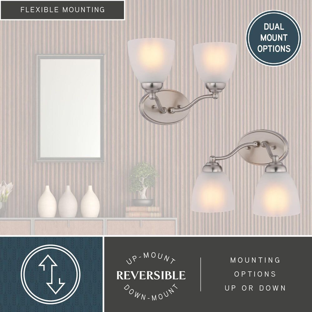 Vaxcel Bellwood 2-Light Bathroom Vanity with Frosted Glass Shades in Satin Nickel, , large