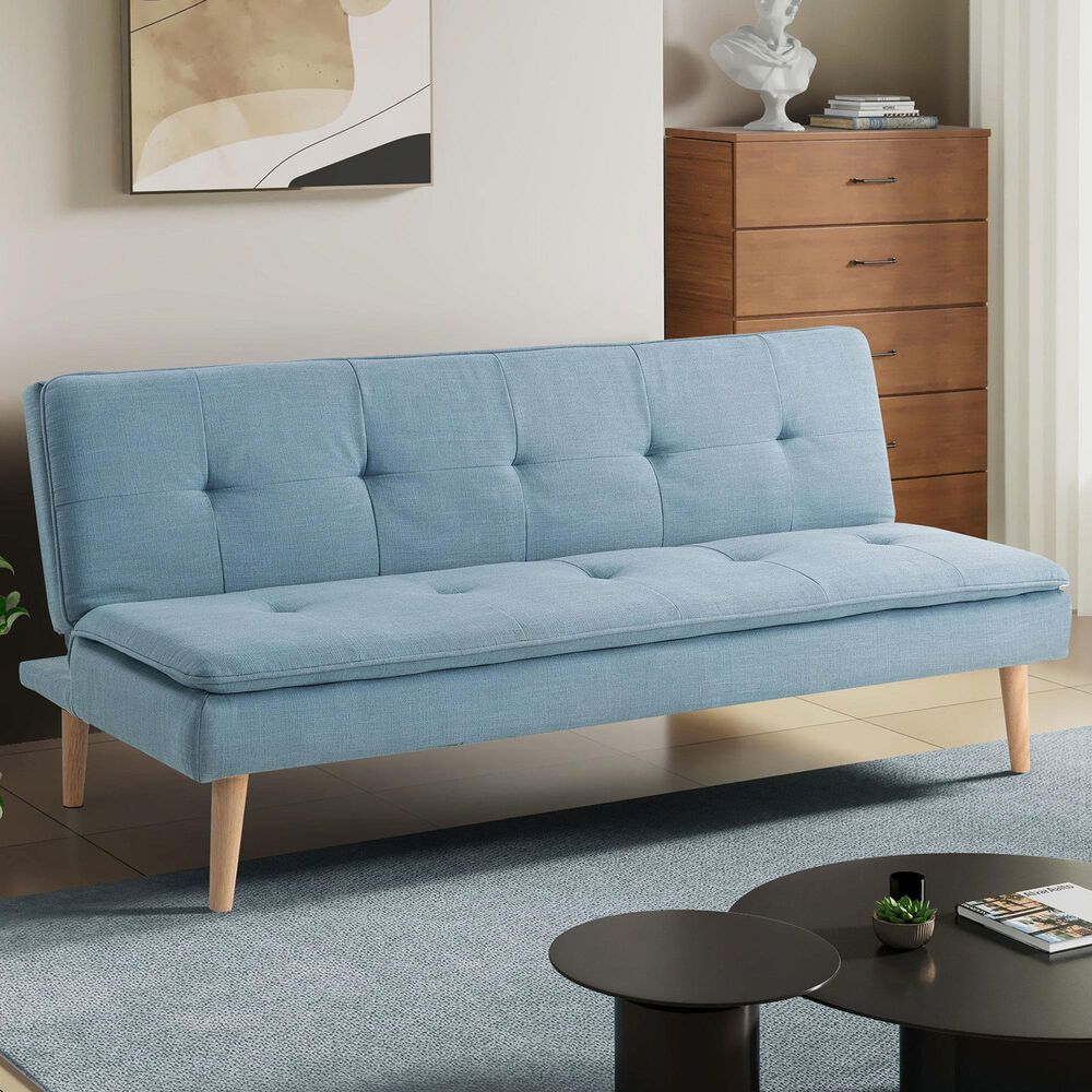 Lifestyle Solutions Tatum Convertible Sofa with Blue Cushion in Brown, , large