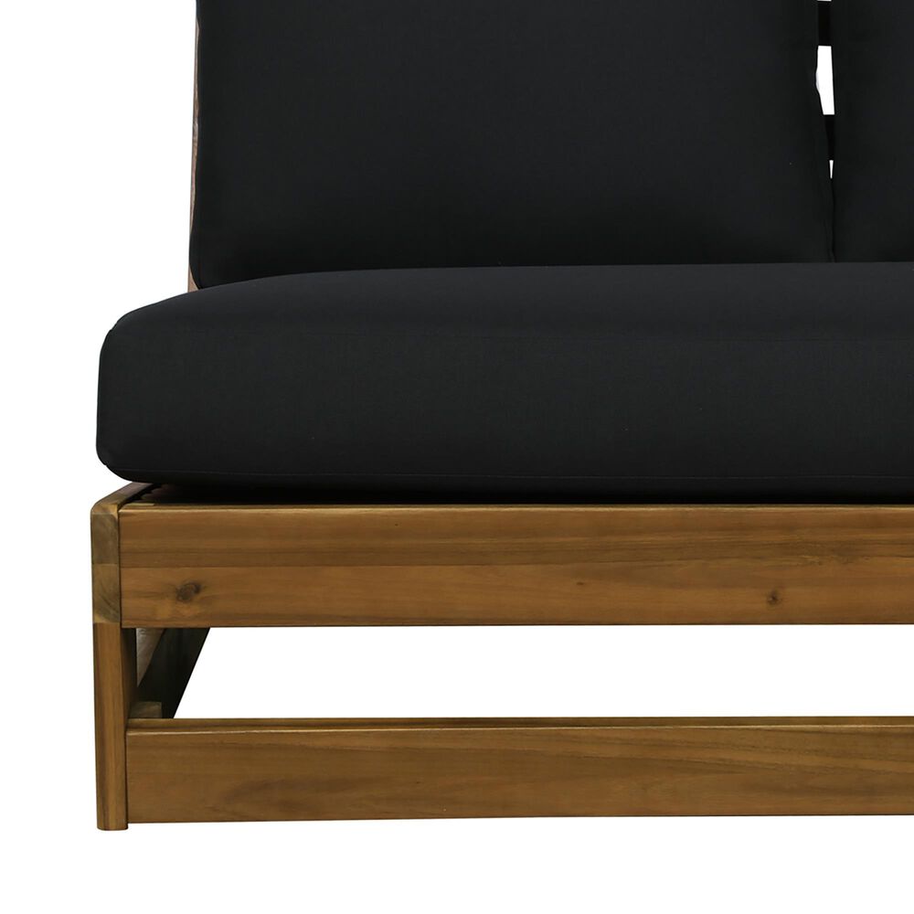 Linon Home Decor Silbury Outdoor Bench with Black Cushion in Warm Teak, , large