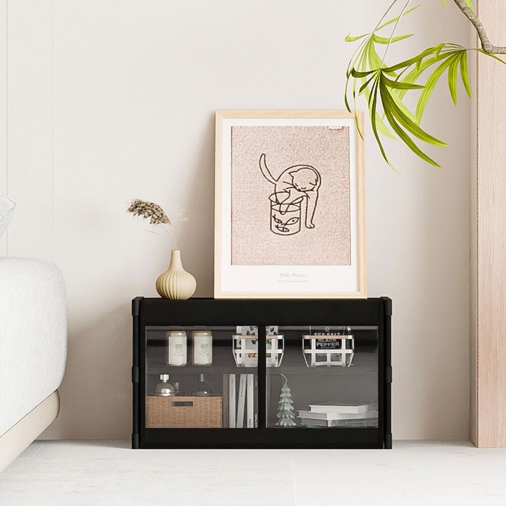 HOMLUX 3-Tier Storage Cabinet with Adjustable Shelves in Black, , large