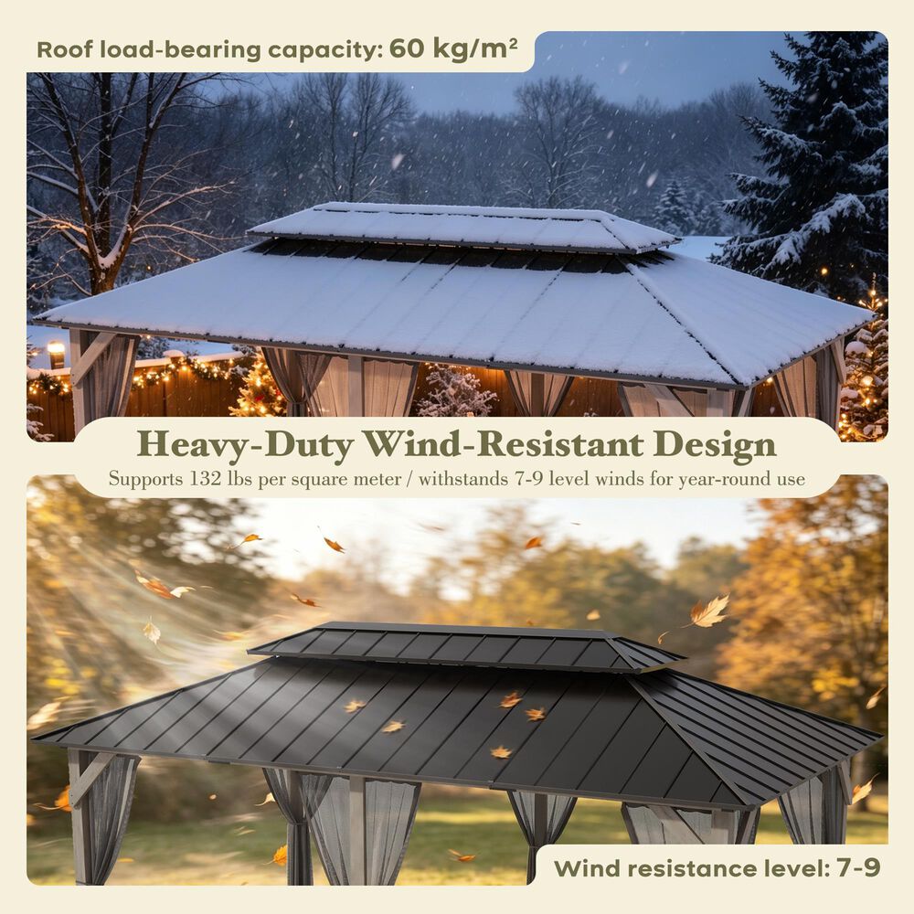 HOMLUX 12' x 20' Patio Hardtop Gazebo with Wood Posts in Light Gray, , large