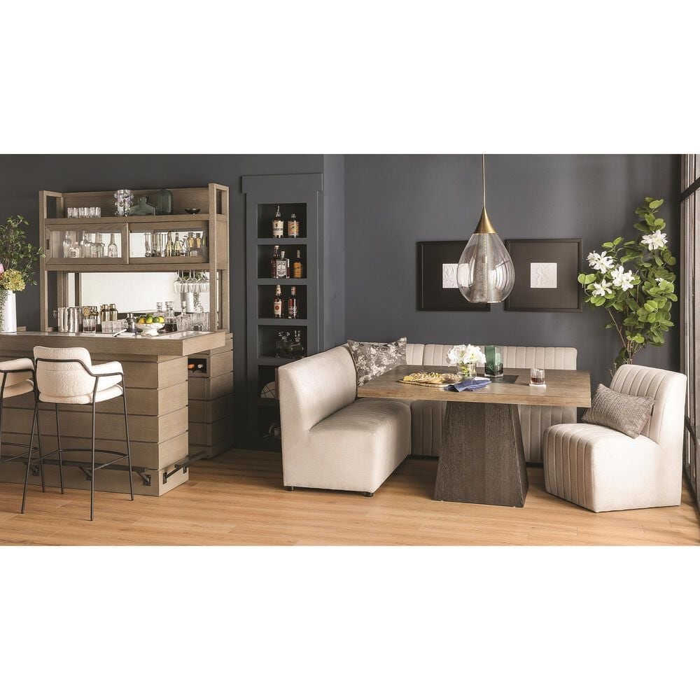 Mayberry Hill Jemma 6 Pice Contemporary Corner Dining Set in Grey Finish and Beige Linen Upholstery, , large