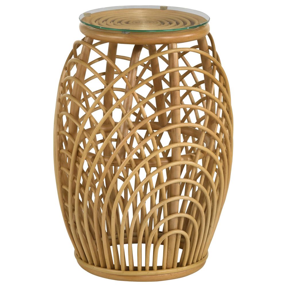 Pacific Landing Dahlia Round End Table in Natural Brown, , large
