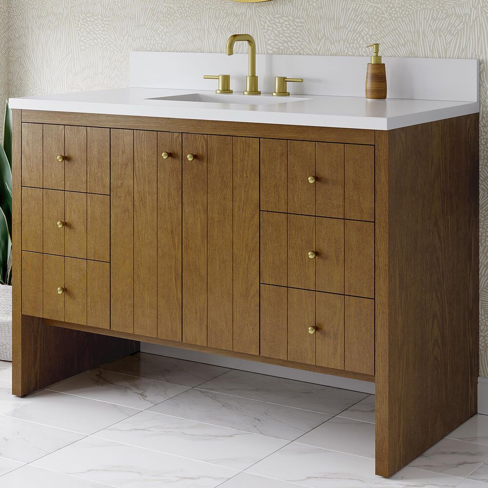 James Martin Hudson 48" Single Bathroom Vanity in Honey Oak with 3 cm Parisien Bleu Silestone Top and Rectangular Sink, , large