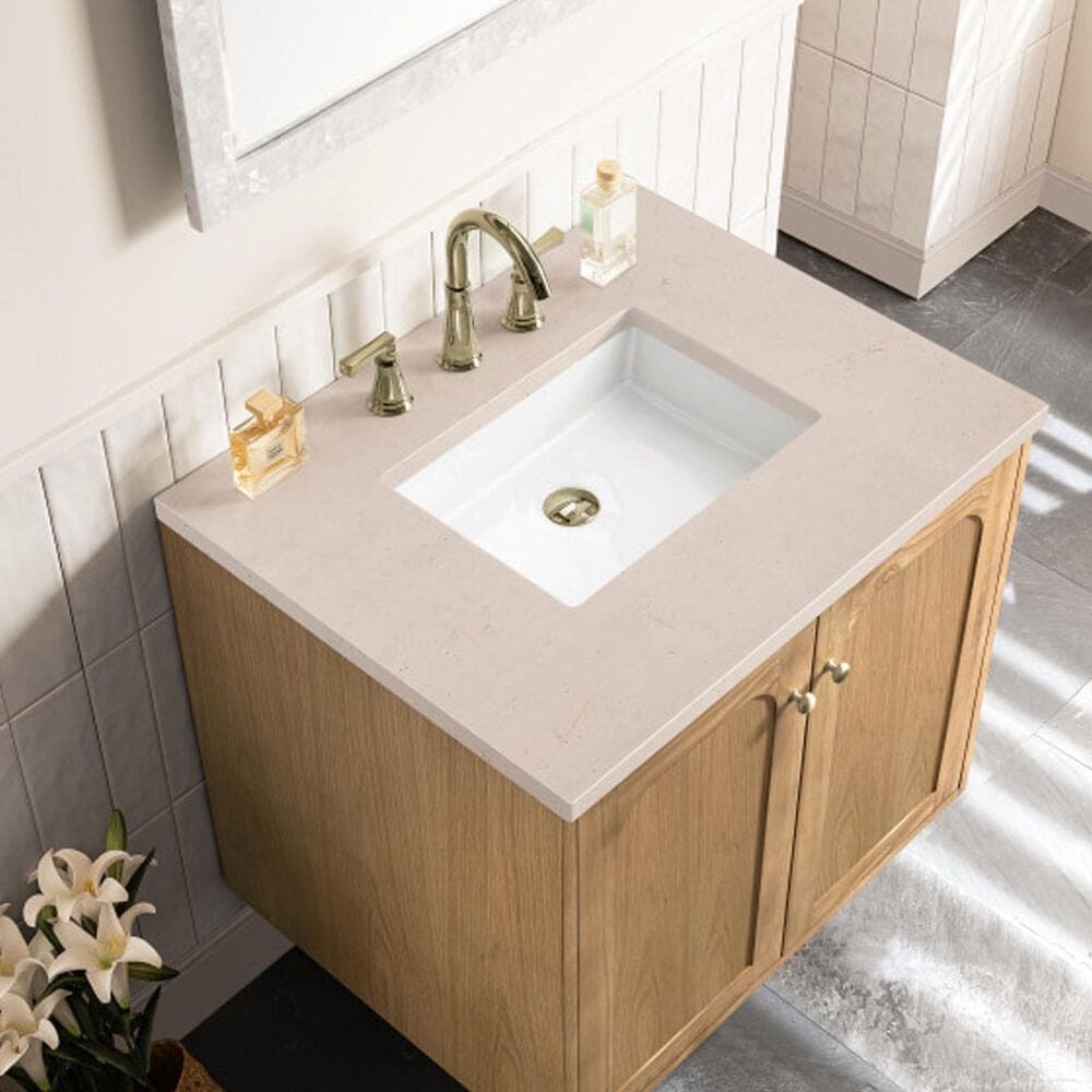 James Martin Vanities Laurent 30&quot; Single Bathroom Vanity in Light Natural Oak with 3 cm Eternal Marfil Quartz Top and Rectangular Sink, , large