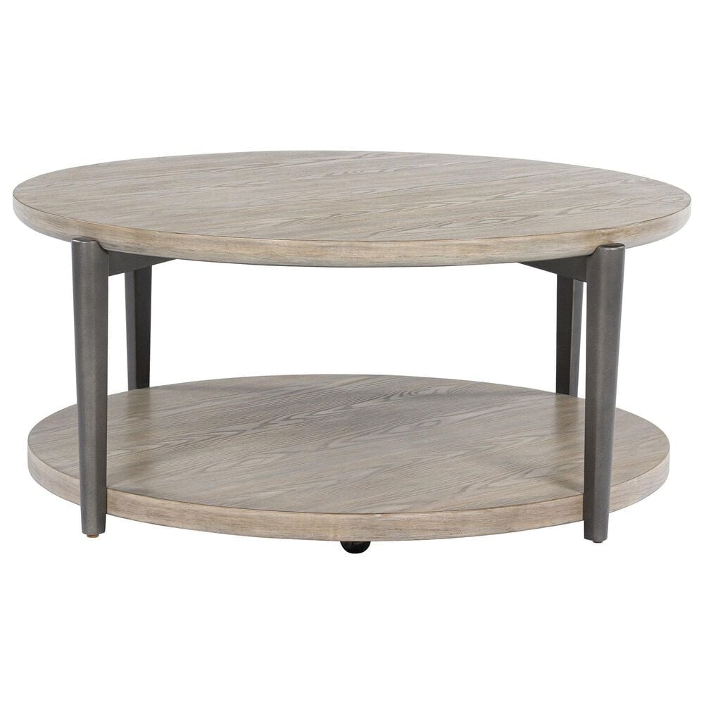 Ashley Dyonton Round Cocktail Table in Light Grayish Brown and Gunmetal, , large