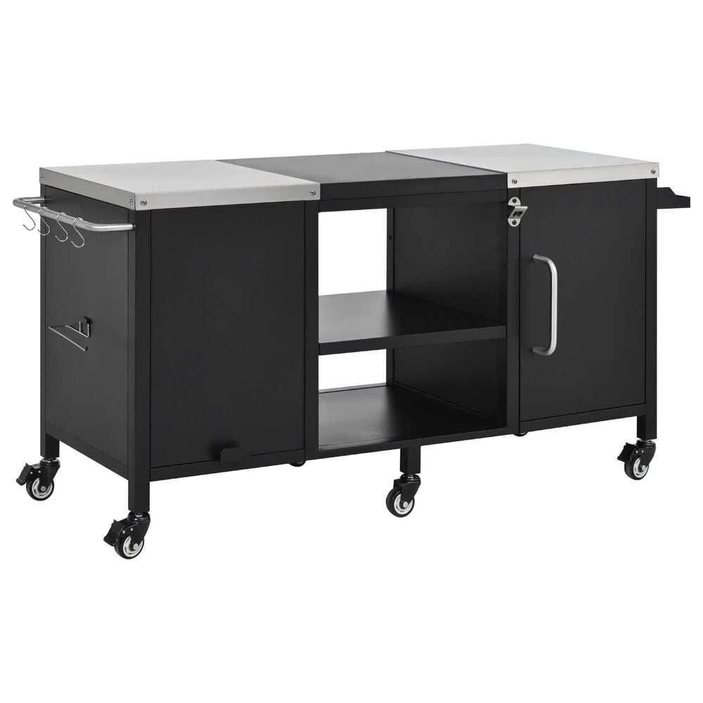 HOMLUX 72.4" Outdoor Kitchen Island with Large Fold-out Prep Table and Adjustable Shelves for Big Green Egg in Black, , large