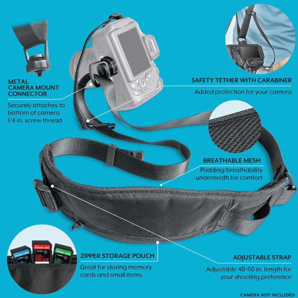 Bower Adjustable Waist Straps with Zipper Pouch DSLR Compact Cameras in Black, , large