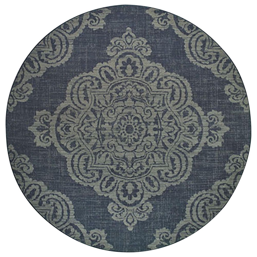 Oriental Weavers Marina 5929B 7"10" Round Navy and Grey Area Rug, , large