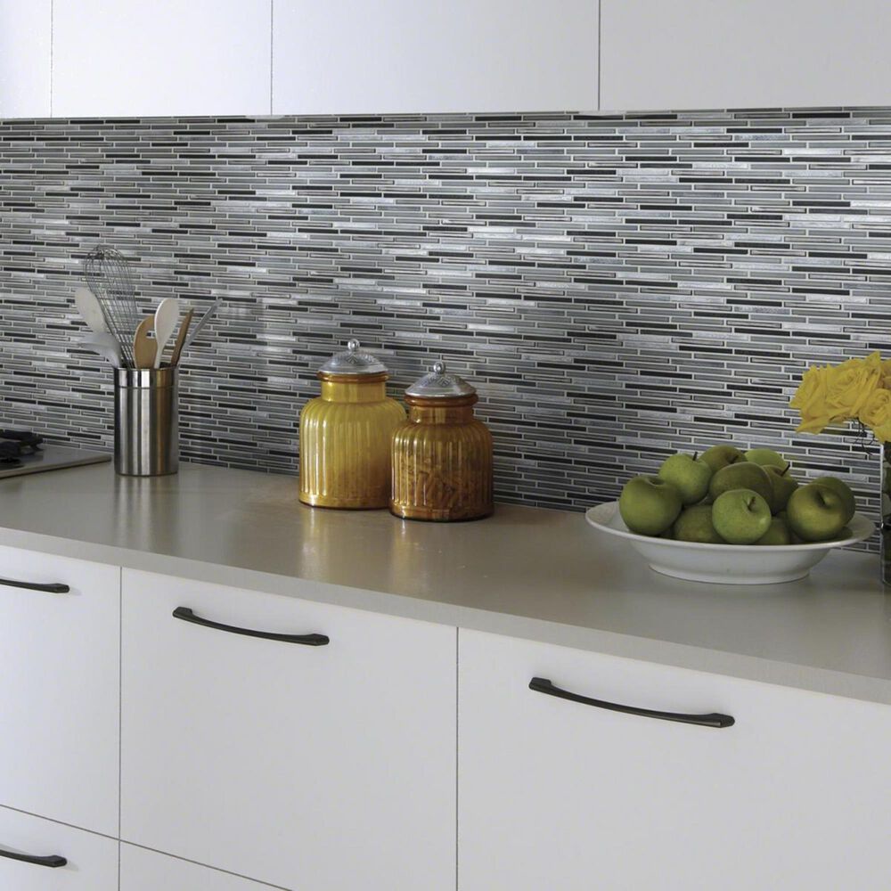 Shaw Molten Linear Obsidian 13.27" x 11.85" Glass Mosaic Sheet, , large