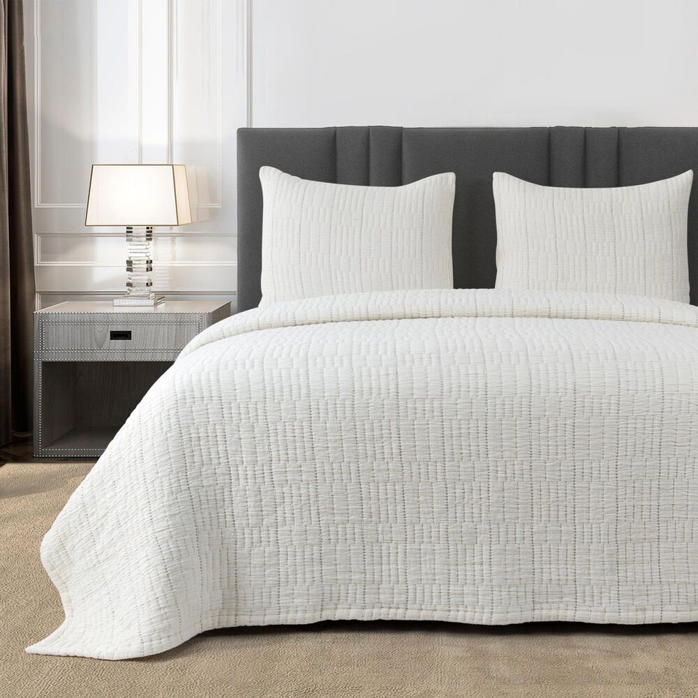 Ann Gish Pickstitch 3-Piece Queen Coverlet Set in Bone, , large