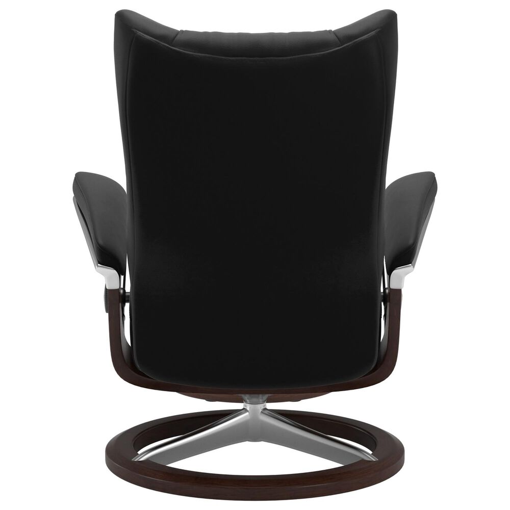 Stressless Wing Large Leather Chair and Ottoman in Paloma Black, , large