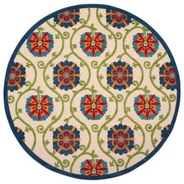 Nourison Aloha ALH19 7"10" Round Blue and Multicolor Indoor/Outdoor Area Rug, , large