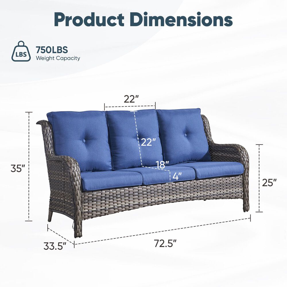 Sunwell Garden Outdoor Sofa with Gray Rattan in Navy, , large