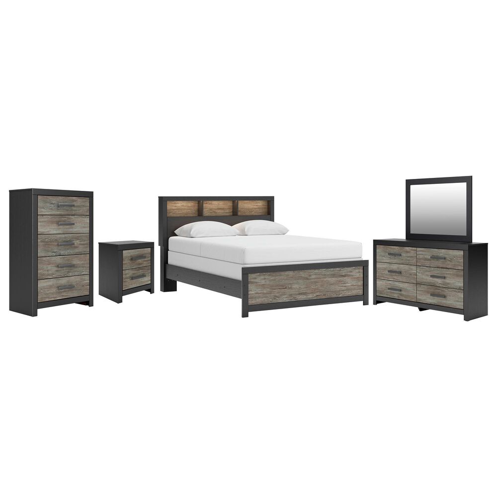Ashley Broachmyn 5 Piece Queen LED Bookcase Bed Set in Black and Gray, , large