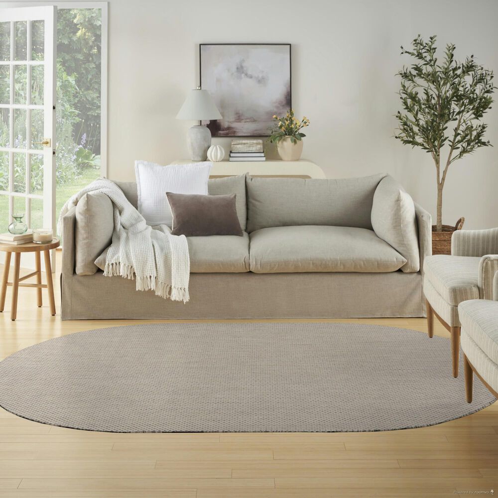 Nourison Courtyard Ivory and Silver 5&#39; x 8&#39; Oval Indoor/Outdoor Area Rug, , large