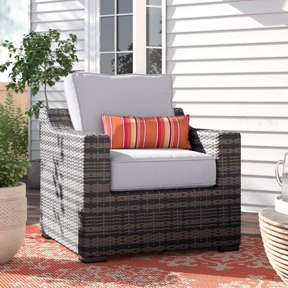 Hearth and Haven Outdoor Armchair with Curved Armrests and Espresso Wicker in Gray, , large