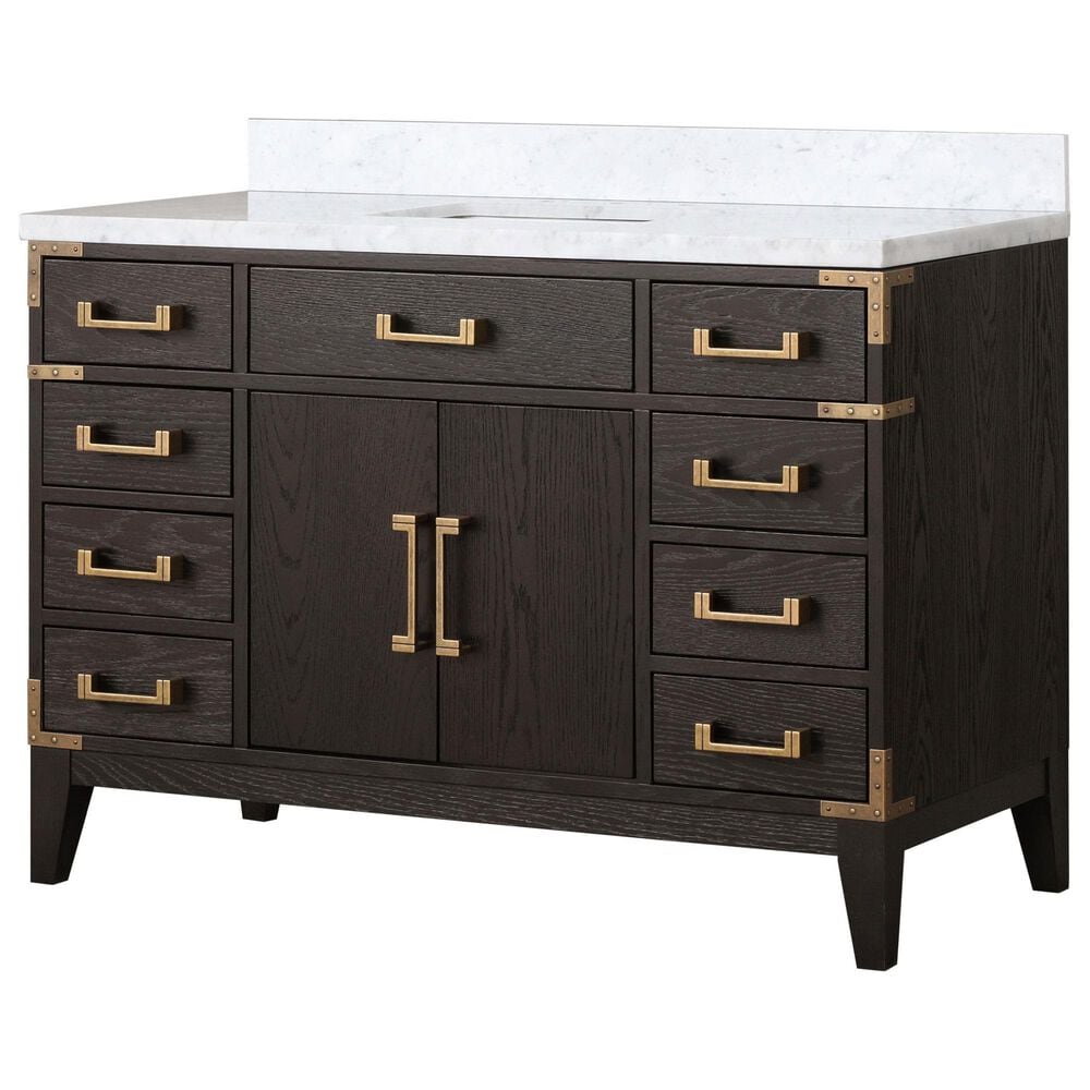 Lexora Home Laurel 48" Single Bathroom Vanity in Brown Oak with White Carrara Marble Top and Rectangular Sink, , large