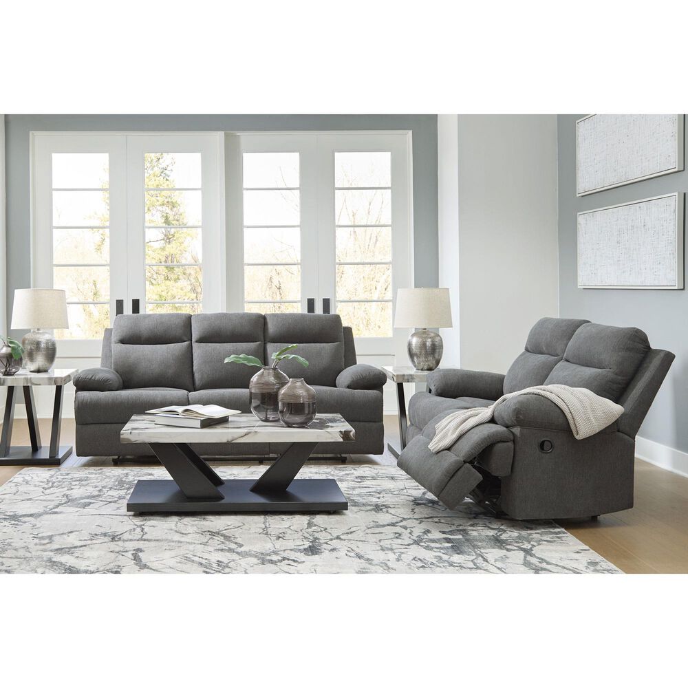 Ashley Side-Swipe Manual Reclining Loveseat in Charcoal, , large