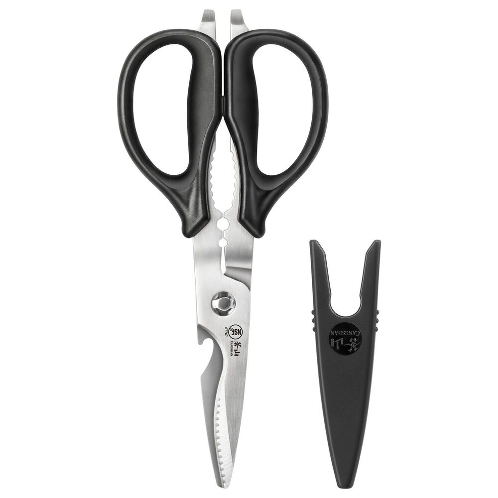 Cangshan Top Cut 9" Heavy Duty Utility Kitchen Shears with Blade Holder in Black and Stainless Steel, , large