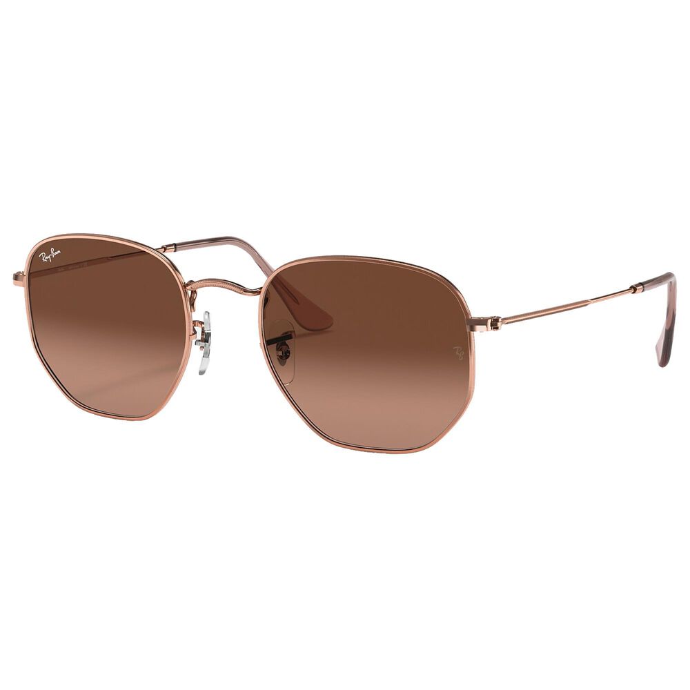 Ray-Ban Hexagonal Flat Sunglasses with Brown Lenses in Polished Copper, , large