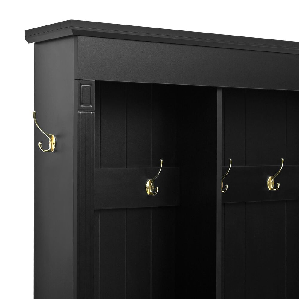 HOMLUX 9-Hook Hall Tree with 3-Cabinet in Black and Natural, , large