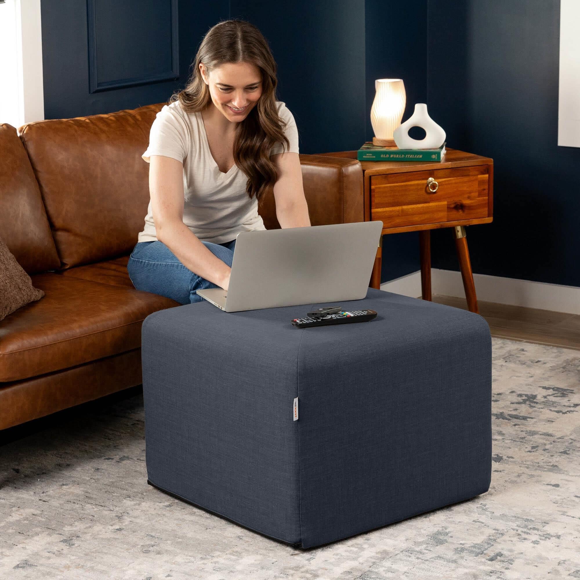 Jaxx Monroe Medium Ottoman in Denim