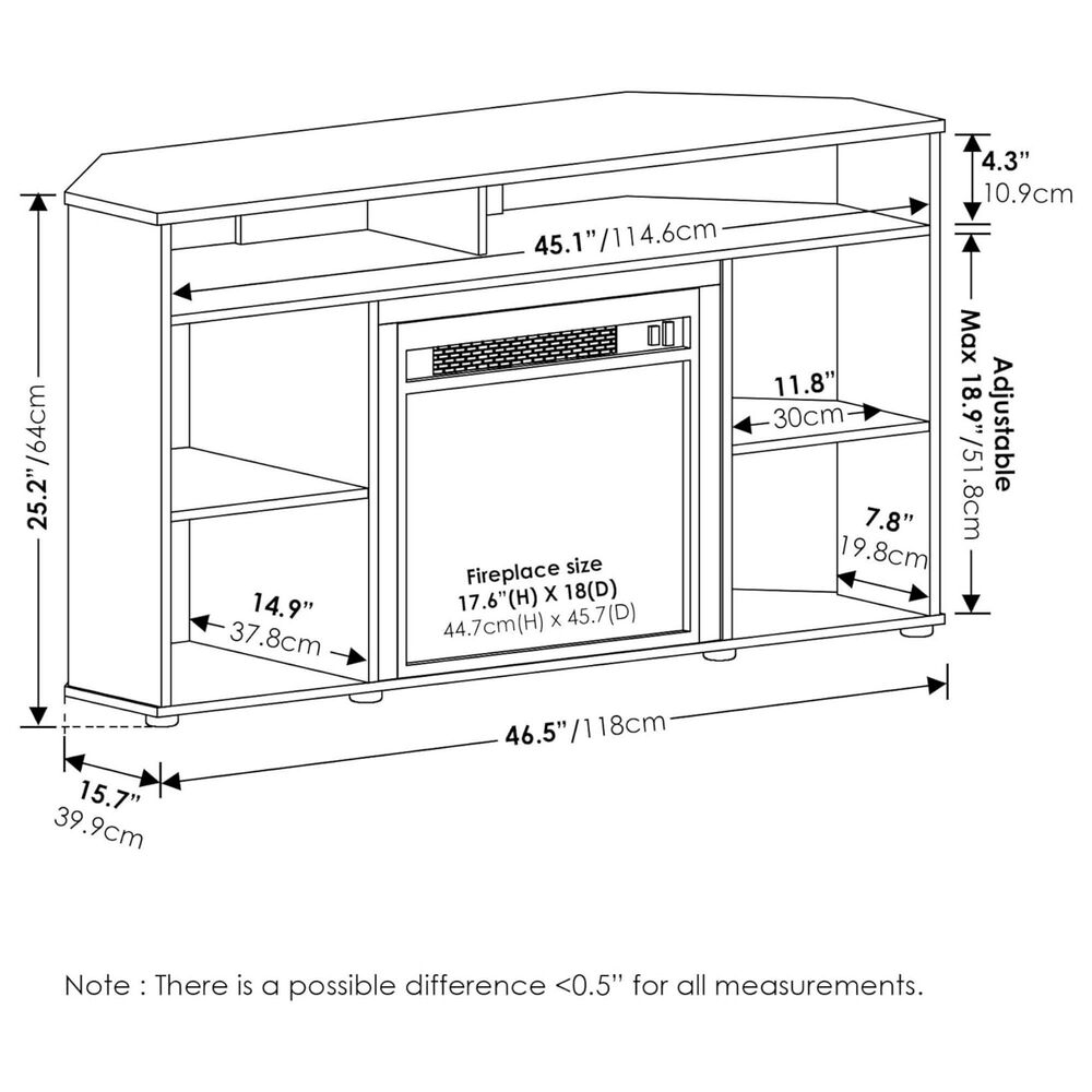 HOMLUX 47" Corner TV Stand with Electric Fireplace in French Oak Grey, , large