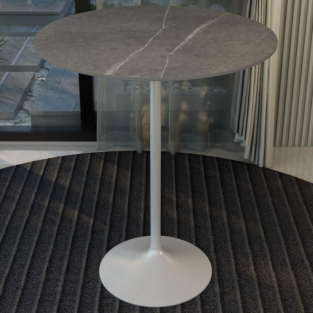 Leisuremod LeisureMod Verve Collection Modern Bar Height Table White Base with 36 Round Marble Grey Sintered Stone Top, , large