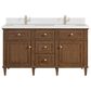 James Martin Vanities Lorelai 60" Double Vanity in Mid-Century Walnut with Single Hole 3 Cm White Zeus Quartz Top & Backsplash, , large