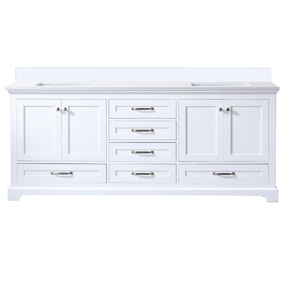 Lexora Home Dukes 80&quot; Double Bathroom Vanity in White with 2 cm White Quartz Top and Rectangular Sinks, , large