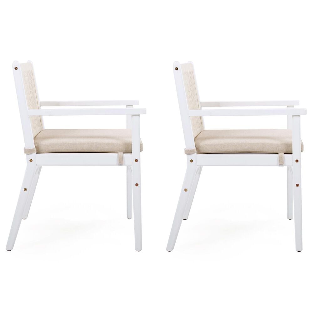 Hearth and Haven Outdoor Dining Chair with Rope Design Back and White Frame in Beige (Set of 2), , large