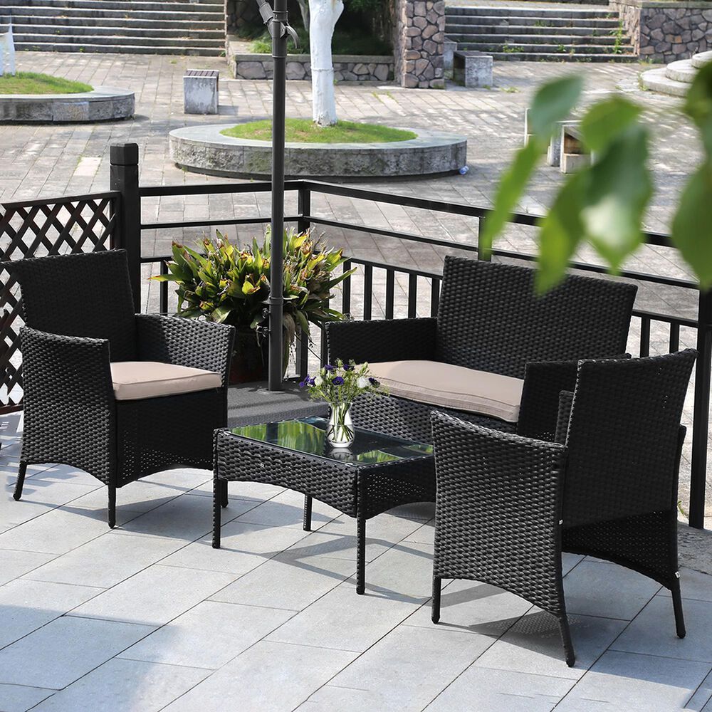 Furniture of America Bianca 4-Piece Patio Conversation Set in Black, , large