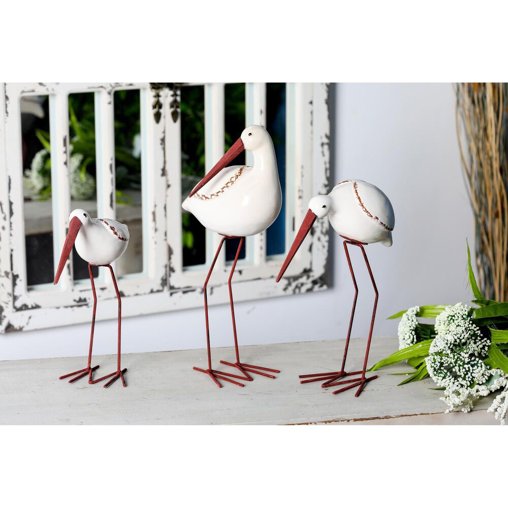 Maple and Jade 3-Piece Bird Decorative Sculpture Set in White and Red-Orange, , large