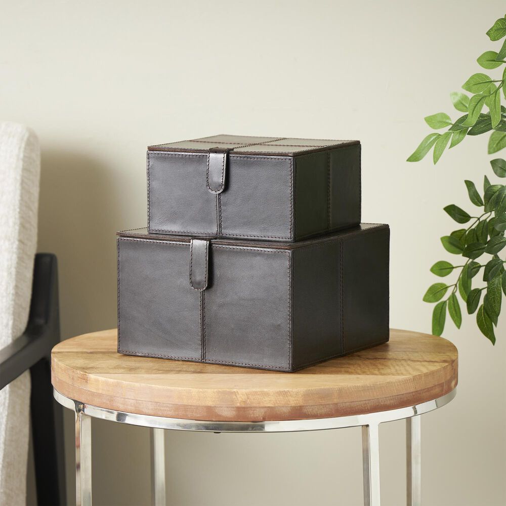 Maple and Jade 9.9&quot; 2-Piece Handmade Storage Decorative Box Set in Dark Brown, , large