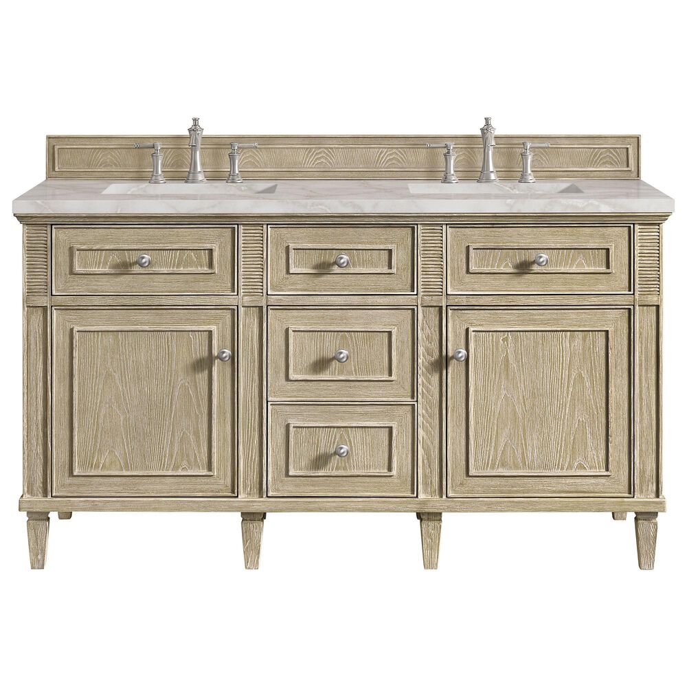 James Martin Vanities Lorelai 60&quot; Double Vanity in Whitewashed Oak with 3 cm Victorian Silver Quartz Top, , large