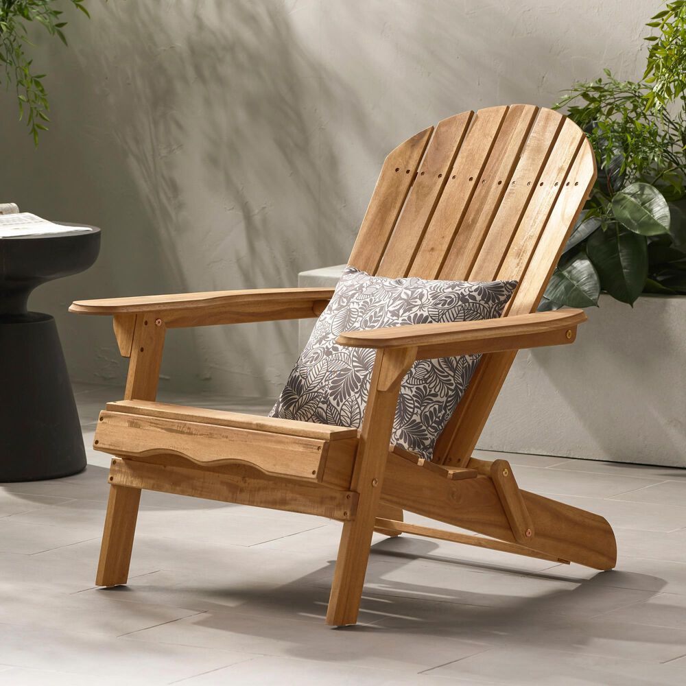 Hearth and Haven Outdoor Folding Adirondack Chair with Slatted Back and Wide Armrests in Teak, , large