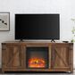 Walker Edison 58" Barn Door Fireplace Console in Rustic Oak, , large