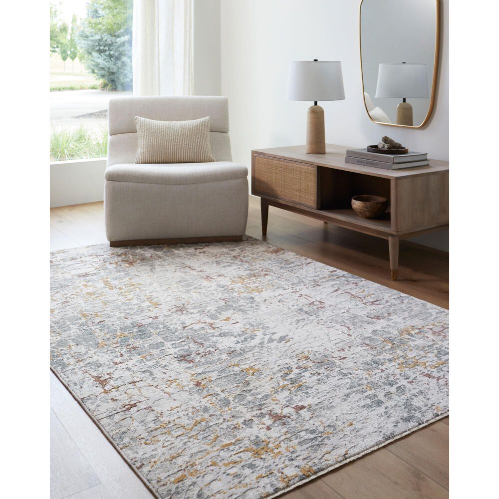 Surya Dresden White, Gray, Medium Gray, Light Slate, Mustard and Rust 7'10" x 10'2" Area Rug, , large