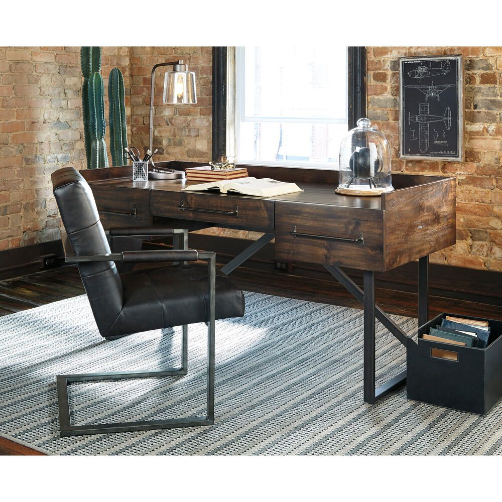 Ashley Starmore 3-Drawer Home Office Desk in Walnut and Dark Bronze, , large