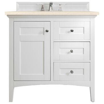 James Martin Palisades 36" Single Bathroom Vanity in Bright White with 3 cm Eternal Marfil Quartz Top and Rectangular Sink, , large