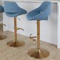 LumiSource Fabrico Swivel Adjustable Bar Stool with Blue Noise Fabric Upholstery and Rounded T Footrest in Gold (Set of 2), , large