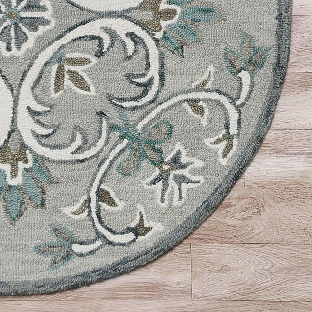 L&amp;R Resources Sinuous Floral Filigree 4&#39; Round Taupe, Gray and Blue Area Rug, , large