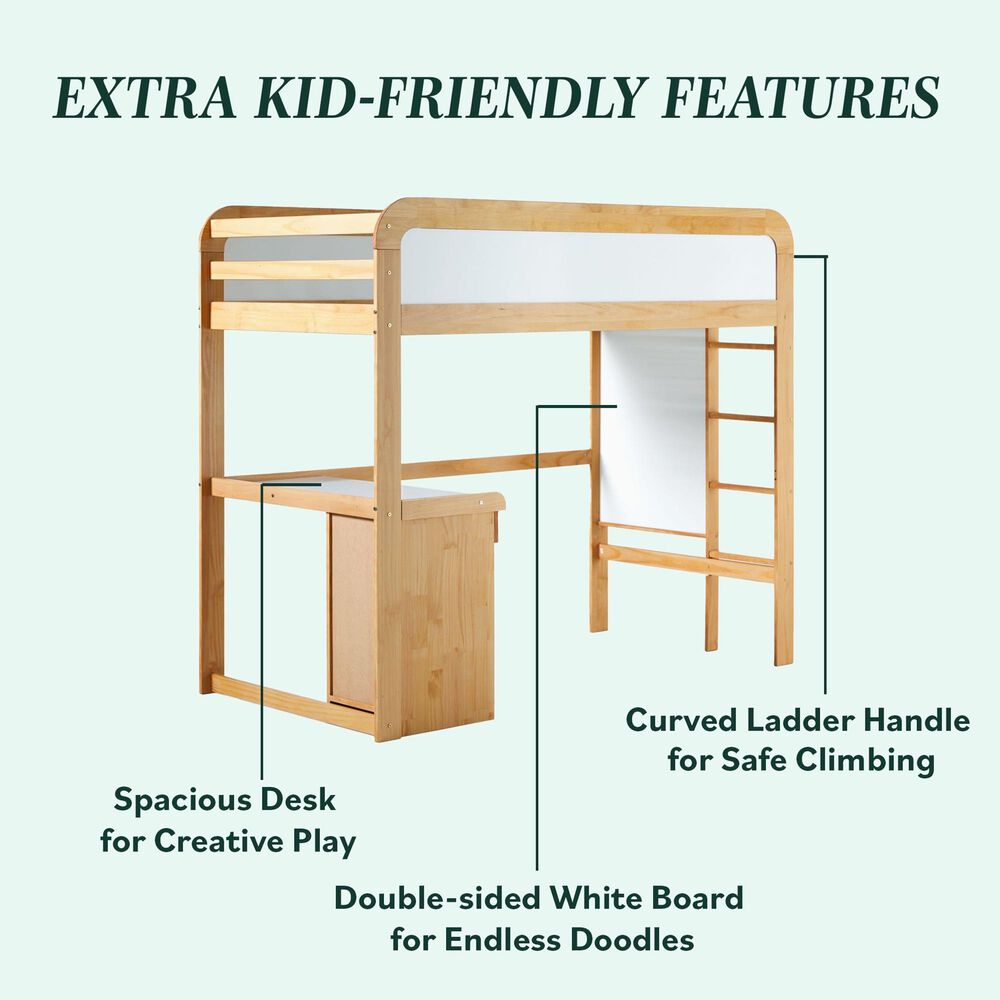 Walker Edison Adyn Twin Loft Bunk Bed with Desk in Natural Pine, , large